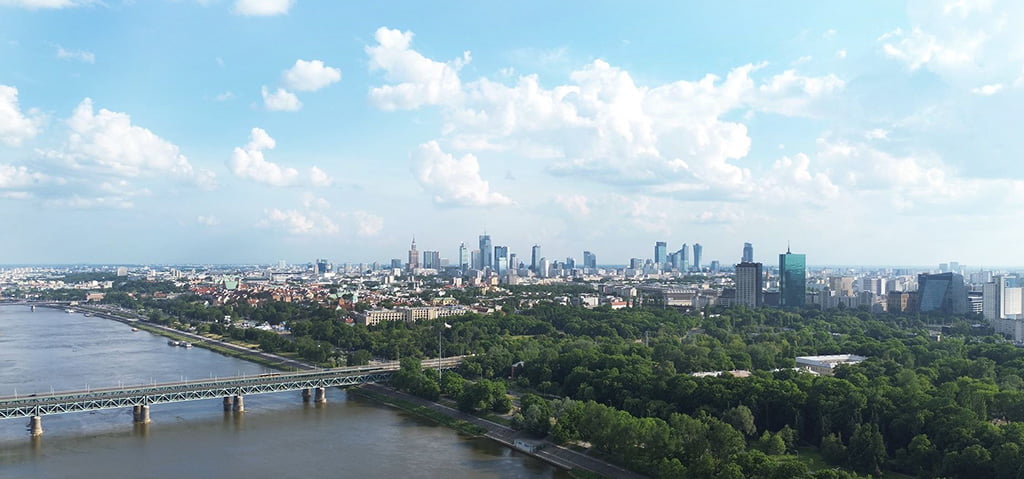 Strefa czystego transportu Warszawa z drona panorama